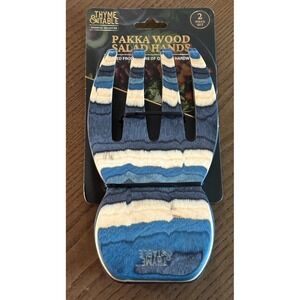 Thyme & Table Blue PakkaWood Salad  Tosser Hand Set (2 Pack) New! Unique Pattern